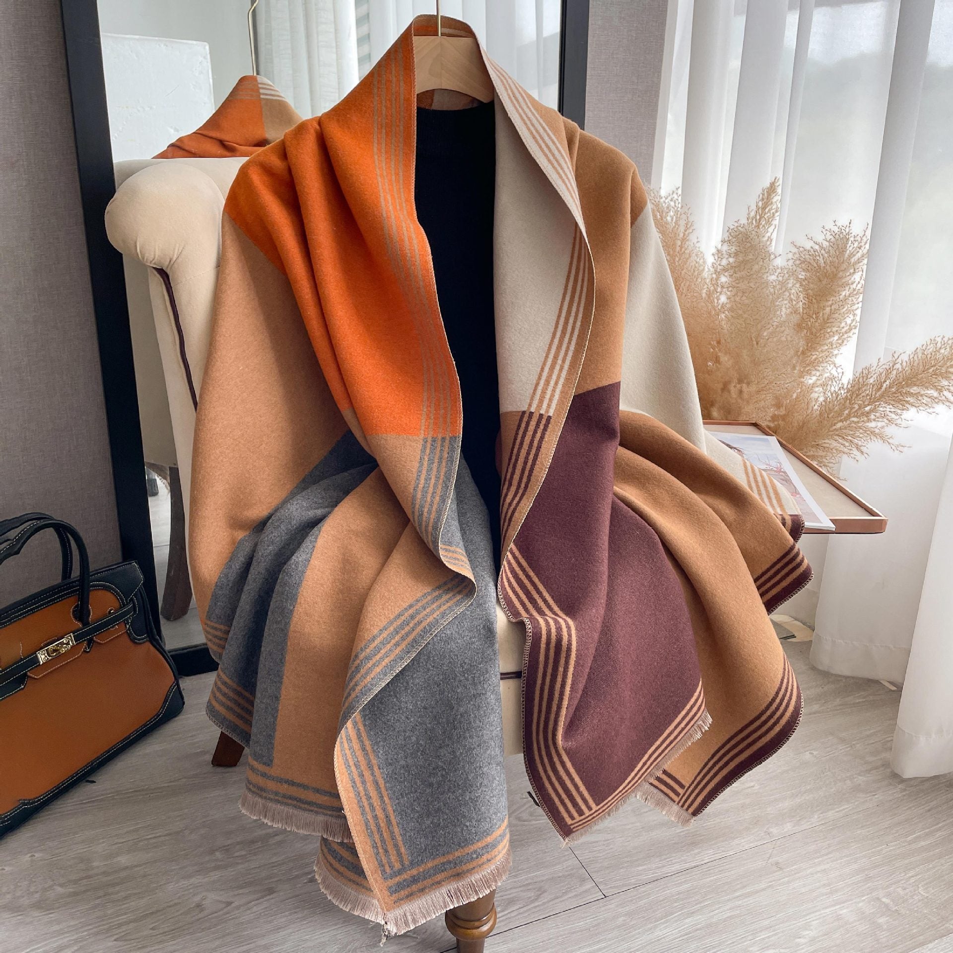 Color-Block Faux Cashmere Scarf & Shawl