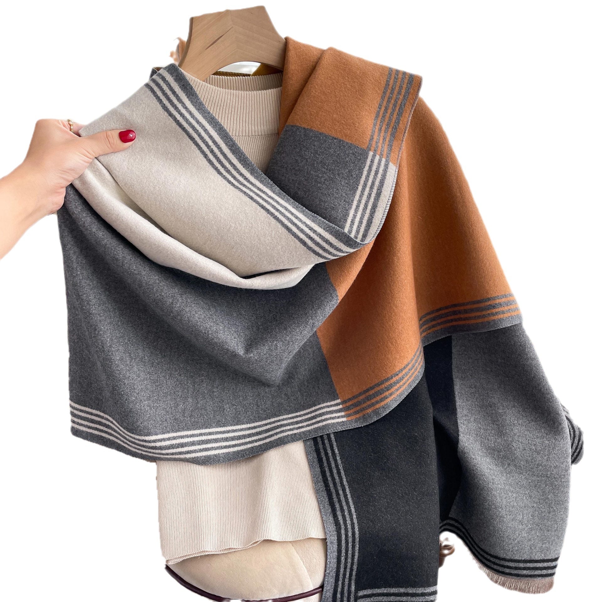 Color-Block Faux Cashmere Scarf & Shawl