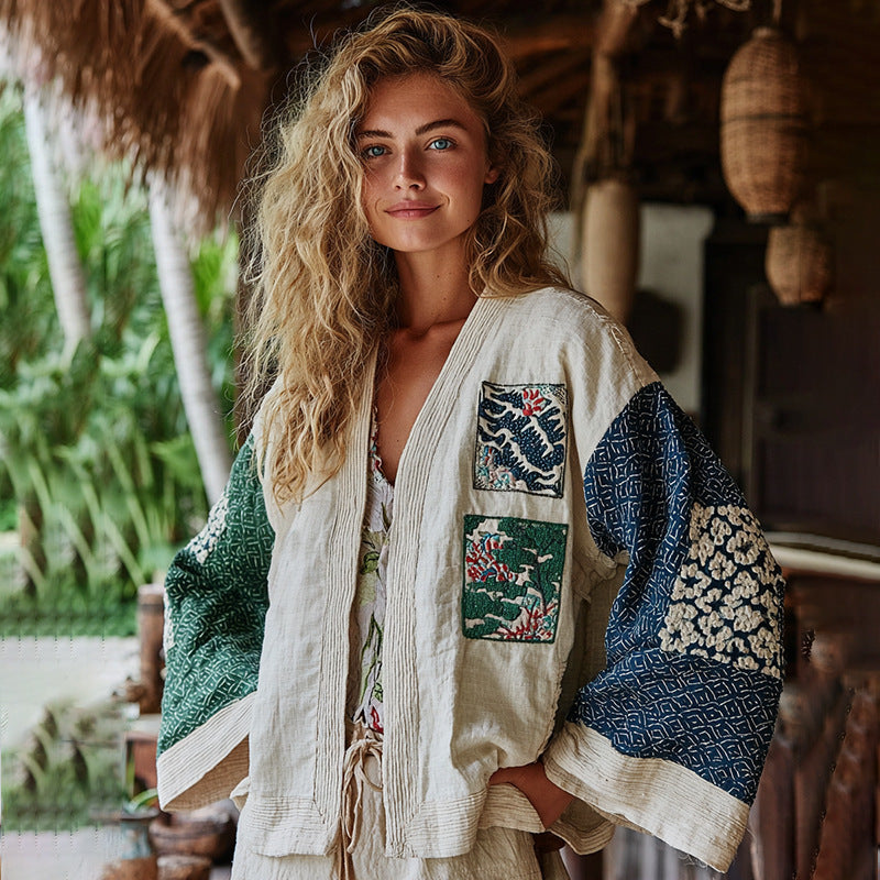 Shawl-Style Linen-Look Digital Print