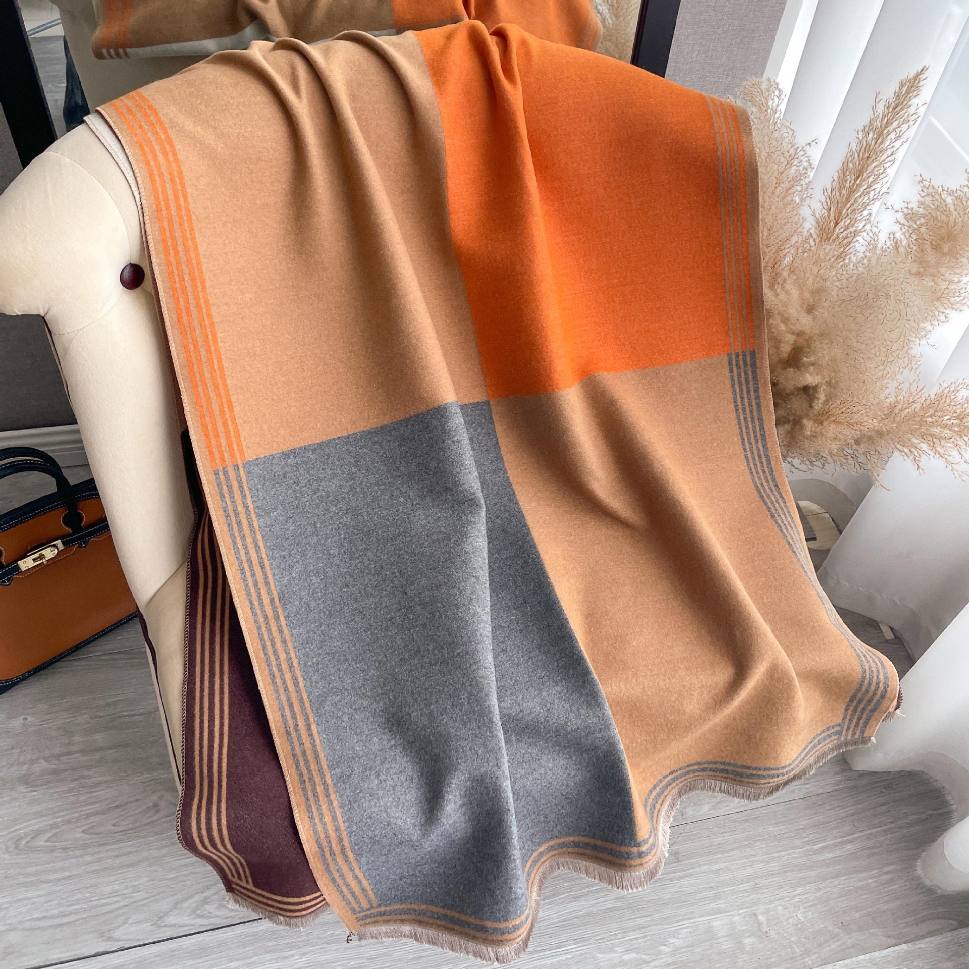 Color-Block Faux Cashmere Scarf & Shawl