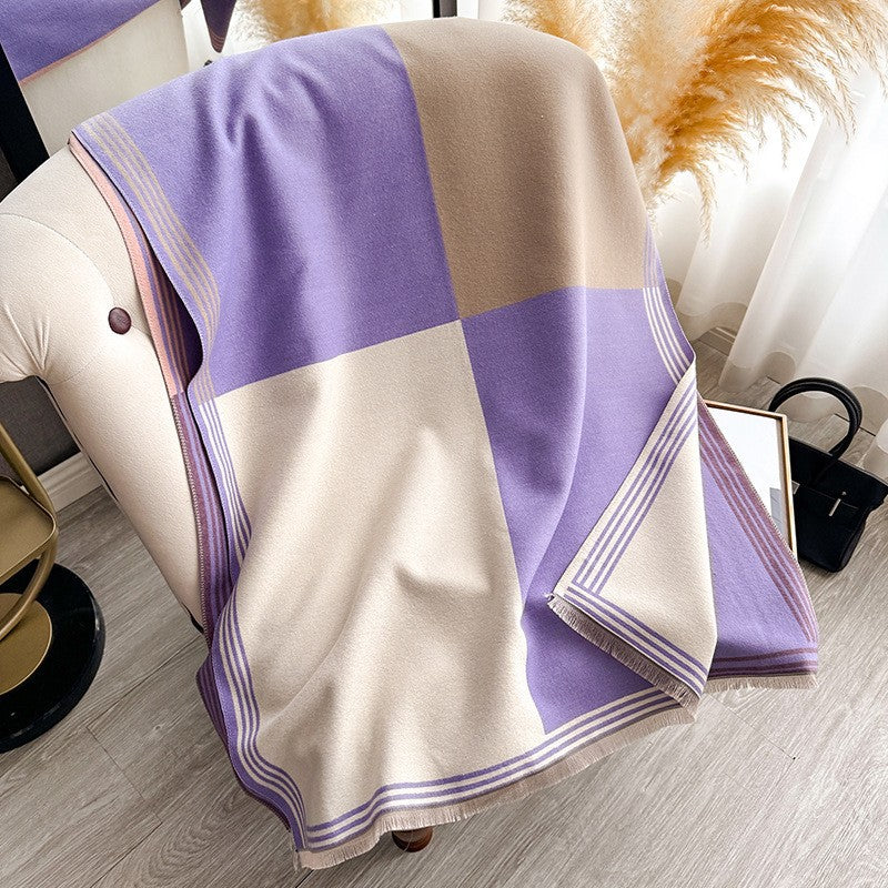 Color-Block Faux Cashmere Scarf & Shawl