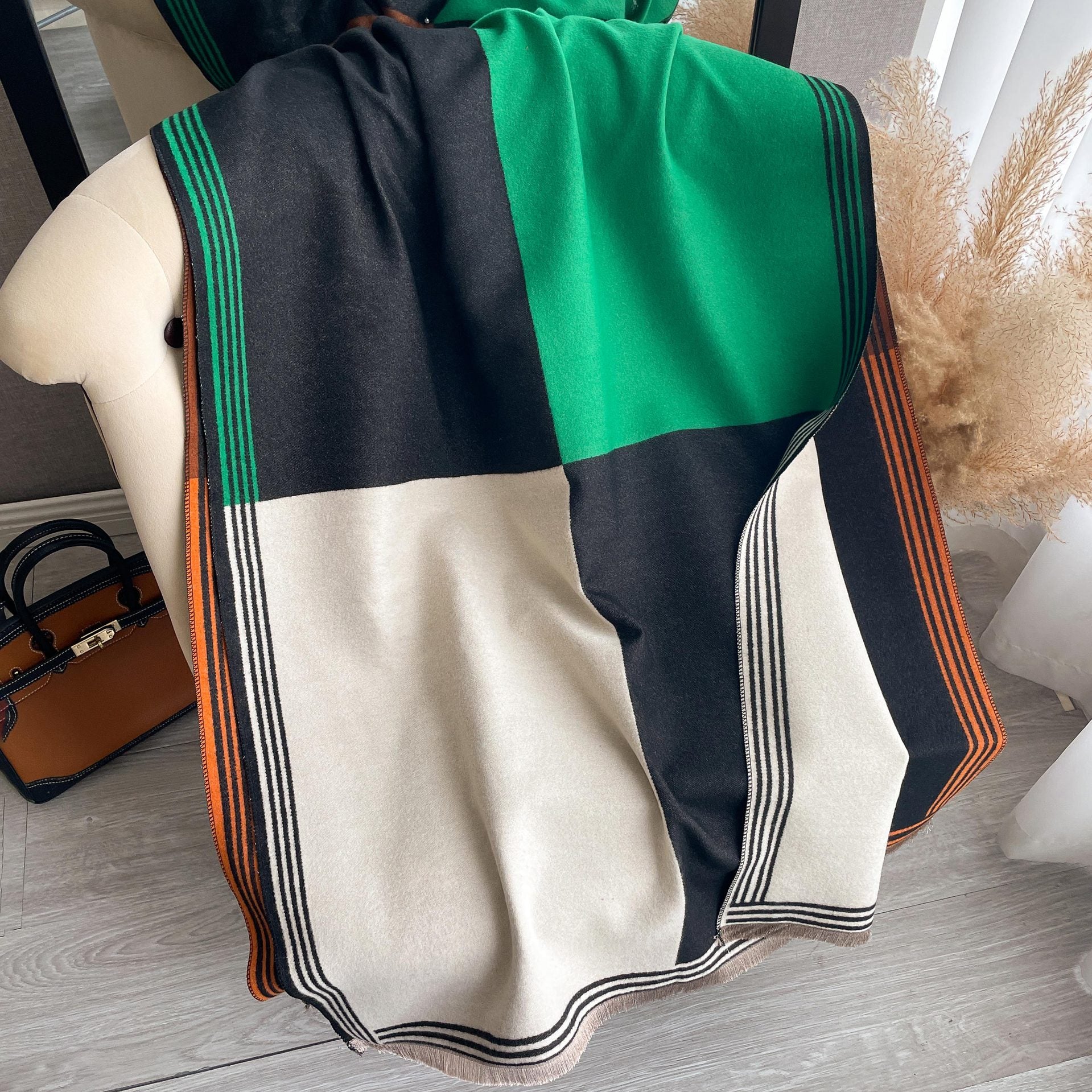 Color-Block Faux Cashmere Scarf & Shawl