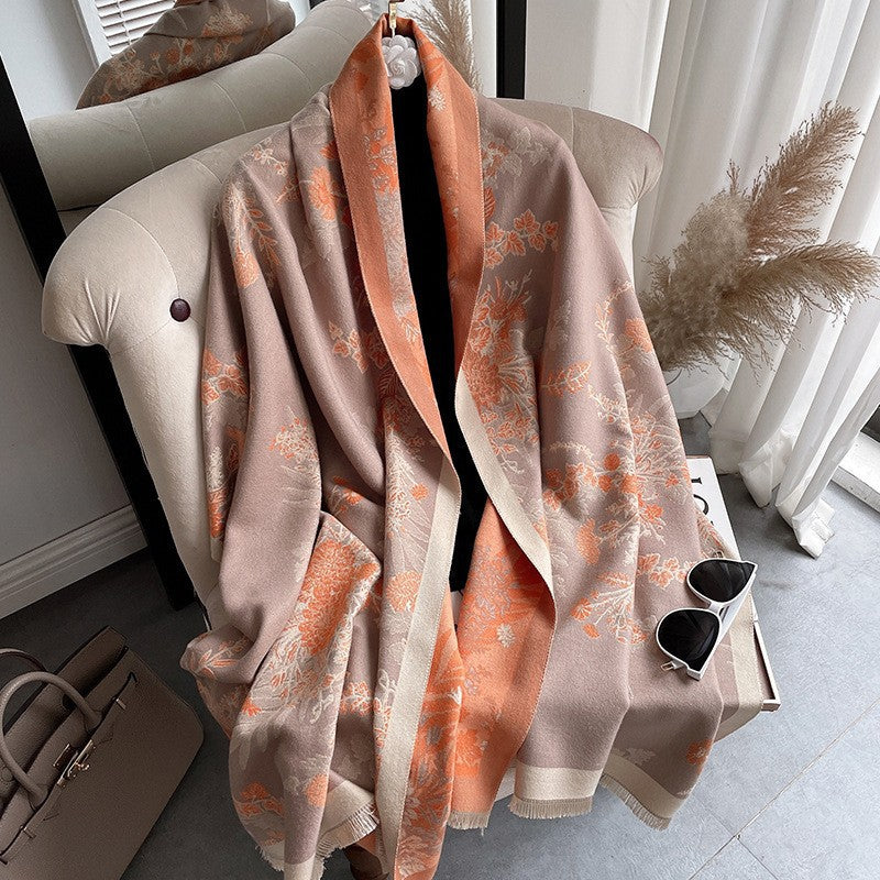 Floral Faux Cashmere Winter Scarf