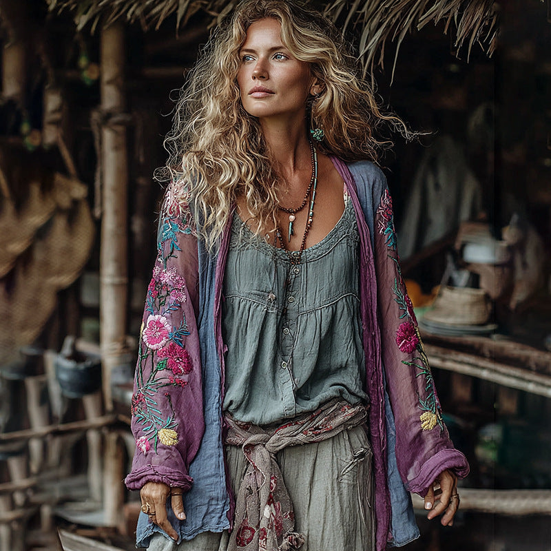 Shawl-Style Linen-Look Digital Print