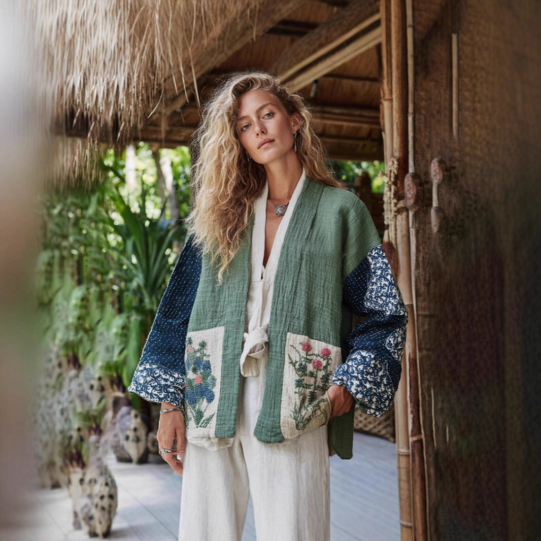 Shawl-Style Linen-Look Digital Print