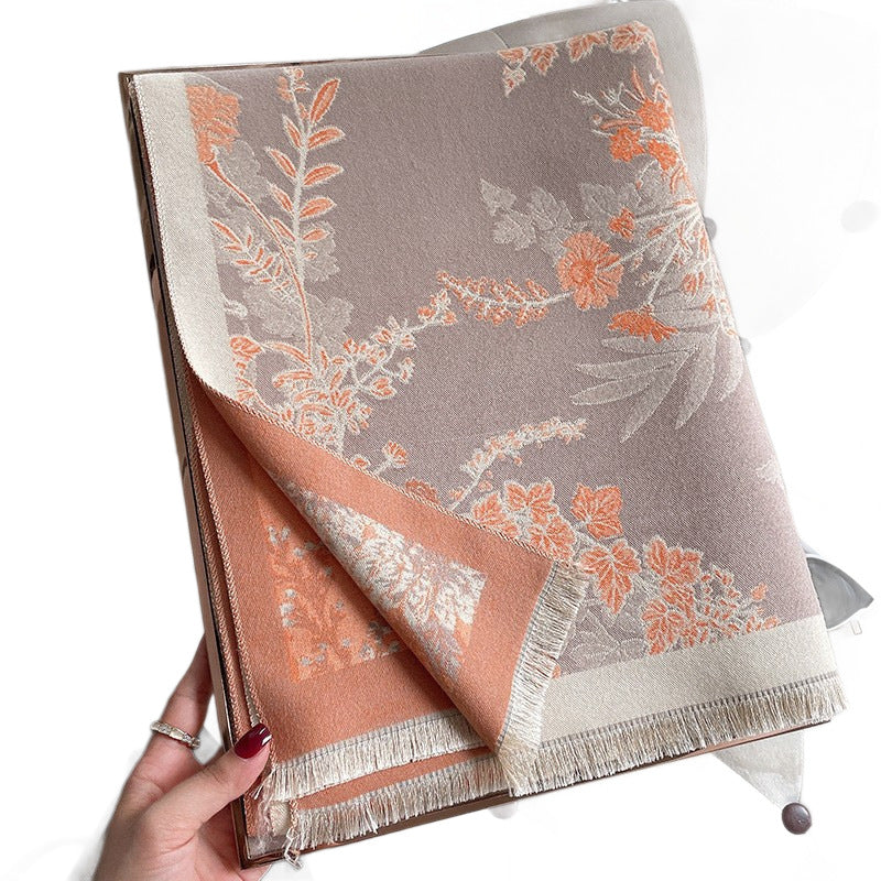 Floral Faux Cashmere Winter Scarf