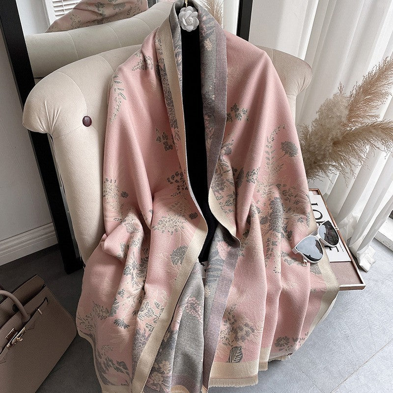 Floral Faux Cashmere Winter Scarf