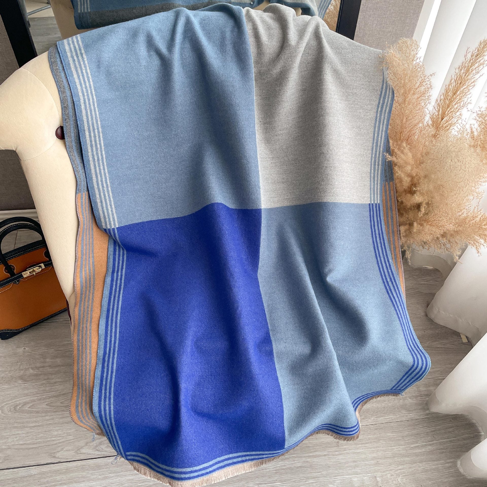 Color-Block Faux Cashmere Scarf & Shawl