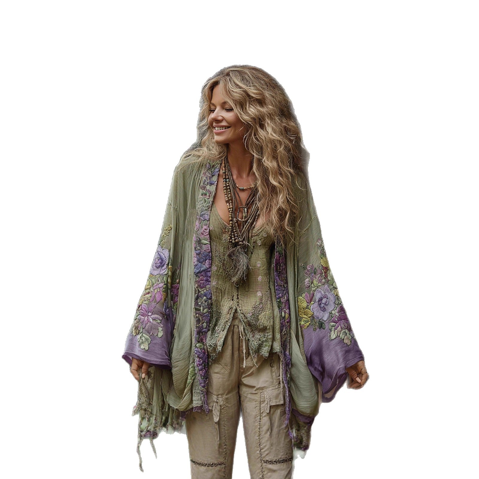 Shawl-Style Linen-Look Digital Print